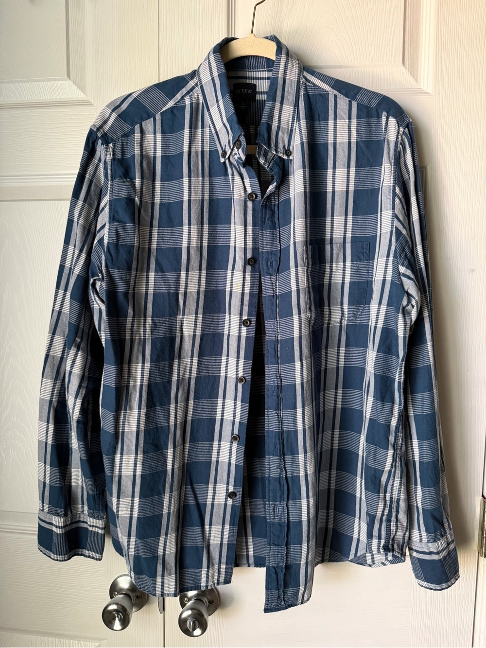 J. Crew Navy and White Plaid Button-Down Shirt